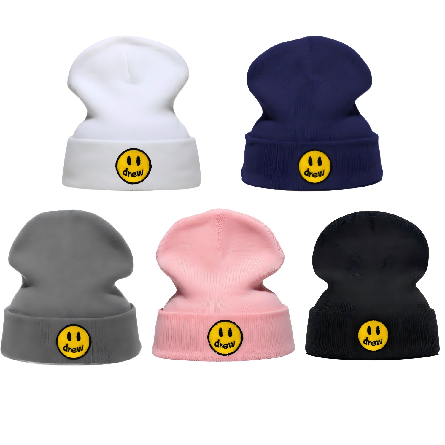 Beanie Cuffed Knit - หมวกบีนนี่ถักลายปักใหม่สำหรับผู้ชายและผู้หญิง หมวกกันหนาวแบบมีขอบพับ ยูนิเซ็กส์ สไตล์สตรีทแวร์ สีพื้น เนื้อผ้านุ่ม